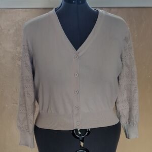 SHEIN Taupe Cardigan with Patterned Sleeves